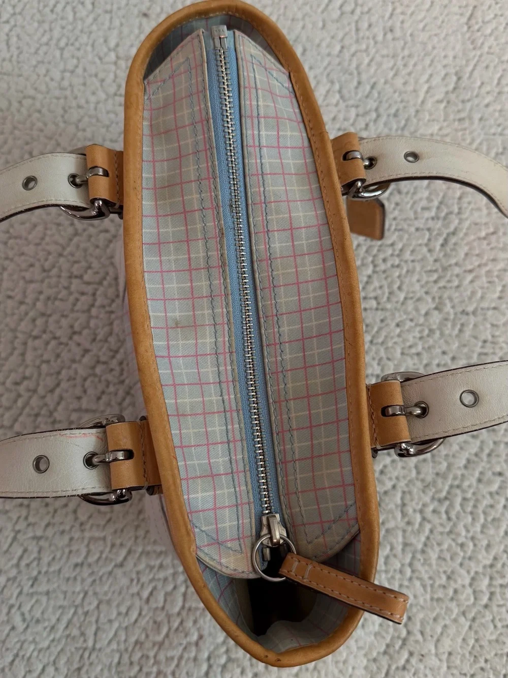 Coach Plaid Tote with Tan Leather Trim